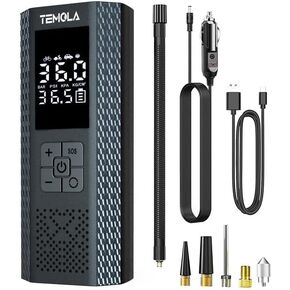 TEMOLA Tire Inflator Portable Air Compressor, 150PSI Portable Air Pump for Car Tires, Car Tire Air Pump Portable with Accurate Pressure LCD Display and LED Light, Cordless Tire Inflator for Car Bike