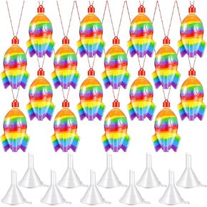 Yinkin 50 Pcs Sand Art Bottle Necklaces DIY Sand Art Craft Kit with 10 Pcs Plastic Mini Funnels Christmas Plastic Bottles for Kids Craft Christmas Party Favors, Sand Not Included (Rocket Style)
