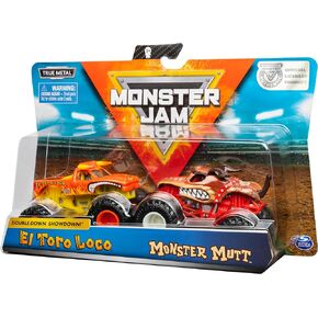 Monster Jam El Toro Loco vs Monster Mutt Monster Truck Duo Pack- True Metal 1:64 Scale Die-Cast Twin Showdown Pack- BKT Tires Work on All 1:64 Tracks- Authentic Collectible For Fans & Birthday Parties