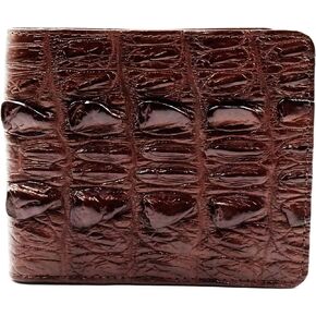 New Dark Brown Crocodile Back Tail Skin Men Bi-Fold Wallet.