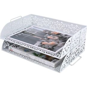EasyPAG Letter Tray Organizer 2 Tiers Stackable Letter Tray Office Desktop Organizer, A4 Paper Sorter Mesh File Paper Tray Organizer,Black