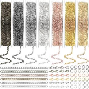 JOJOPLAY Jewelry Making Chains Kit, Necklace Chain Link with Lobster Clasps Open Jump Rings for Jewelry Necklace Bracelet Anklet Making (90ft,7 Colors)