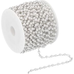 PATIKIL Total 10m/33 Feet Faux Pearl Beading Chain with Spool, 3mm Brass Chain Link for Jewelry Making DIY Necklace Bracelet Accessories Style 1, Golden