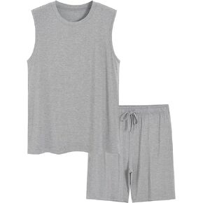 Latuza Men's Bamboo Viscose Tank Top and Shorts Pajamas Set