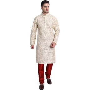 SKAVIJ Men's Art Silk Printed Kurta Pajama Set Festive Wear Dress Suit