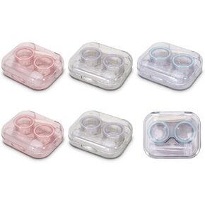 6Pcs Clear Contact Lens Case Flip Top, Leakproof Contact Case Holder, Cute Contact Kit with Tweezers Remover Tool Solution Bottle for Travel & Home, 3 Colors