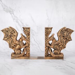 مساند الكتب المزخرفة للأرفف، تنانين منحوتة مرسومة يدويًا باللون البرونزي القديم، نهايات الكتب للمكتب المنزلي in Kuwait