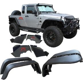 Fender Flares compatible for Jeep Wrangler 2007-2018 JK & JKU Unlimited - Steel Tube Style Superior Design, Stylish & Durable, Ideal for Off-road Use - Come with 2 Front Inner Fenders