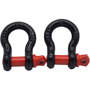 2Pack 5/8inch D-Ring Shackle,Steel Shackle for Towing,Heavy Duty Forged Steel with 3.25ton Ton Capacity (5/8inch, Black with Red Pin)
