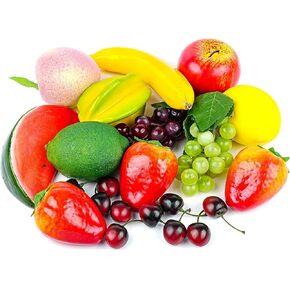 22 Pcs Artificial Fruit Pack, Realistic Simulation Fruit Set Fake Fruit Decor Fake Strawberry Grape Cherries Lemon Apple Mix Fruit Model for Photoshoot Home Kitchen Party Decoration
