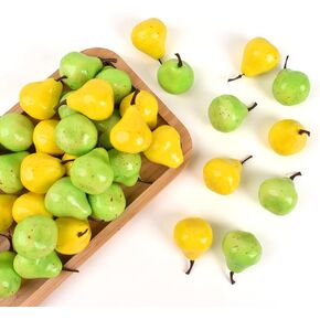 HUIANER Mini Artificial Pear, 40PCS Fake Pear Simulation Pear Green Yellow Pear Mini Fruit for Home Kitchen Photography Party Decoration, 5cm