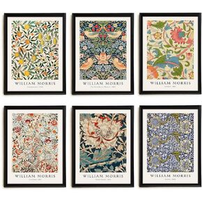 PAINURA William Morris Wall Art, Vintage Prints, Flower Market Wall Art for Bedroom, Famous Paintings Wall Artwork, William Morris Poster, Gallery Wall Art Set 6，8x10 Prints Unframed Art