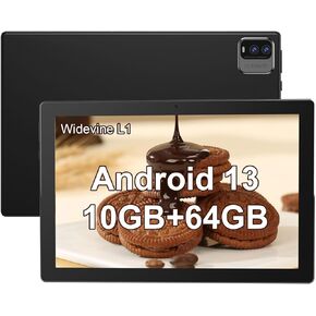 10 inch Tablet Android 13 Tablets, 10GB RAM 64GB ROM 512GB Expandable, Quad-Core Processor Tablet PC, 1280x800 IPS HD Touch Screen, 6000mAh Battery, 2MP+8MP Dual Camera, WiFi 6, Bluetooth, Google GMS