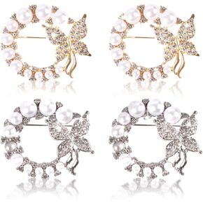 4 PCS Butterfly Brooch Pearl Brooch - Rhinestone Brooch Gold Pins Silver Brooch Brooches for Women Girl,Elegance Accessories Gift Suit for Dress Shirts Coat
