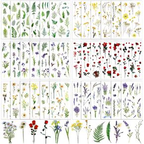 YGDZ Flower Stickers, 36 Sheets 520PCS Natural Transparent Flower Stickers for Scrapbooking, Vintage Floral Stickers, Decals Resin Craft Stickers, for Journaling, Scrapbook Supplies, Junk Journals