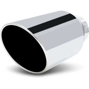 M-AUTO 4" Inlet and 8" Outlet, Universal Muffler Roll and Angle Cut Tip, Heavy Duty Stainless Steel 15" Overall Length Center Exhaust Muffler Assembly, Chrome