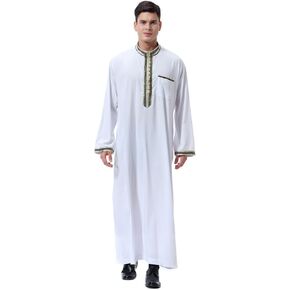ثوب Ababalaya الرجالي برقبة دائرية نصف كم سادة ثوب عربي سعودي إسلامي إسلامي دبي