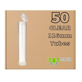 W Gallery 50 Clear 116mm Pop Top Tubes - Airtight Smell Proof Containers - Plastic Medical Grade Prescription Bottles for Pills Herbs Flowers Supplements, Bulk Pack, Not Glass Jars
