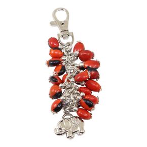 Peruvian Souvenir Gift Red Silver Elephant Handmade Keychain (4"Long Approx.) - w/Meaningful Peruvian Good Luck Huayruro Seeds - UNISEX Gift for Everyone