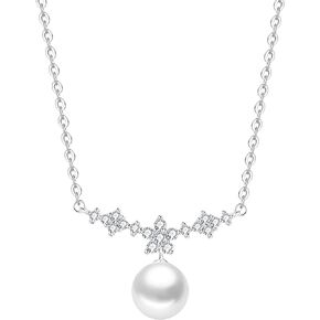 Freshwater Pearls Drop Necklace 925 Sterling Silver Pearl Necklace Bride Pearl Diamond Necklaces Pearl Rhinestone Wedding Jewelry for Women and Girls Mother's day Gift