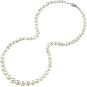 The Pearl Source 14K Gold 4-9mm AAA Quality Graduated Round White Freshwater Cultured Pearl Necklace for Women