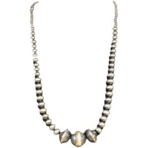 Navajo Style Pearls Sterling Silver Necklace Genuine 9-11mm Pearls 16-18 Inches Long