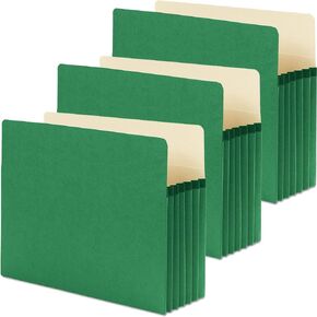 5 1/4" Expansion Colored File Pocket, Straight Tab, Letter, Green [Set of 3]