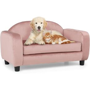 MoNiBloom Pet Sofa Dog Couch for Small Dogs and Cats, Velvet Luxury Cat Couch Bed with Removable Cushion, Washable Cover, Pink