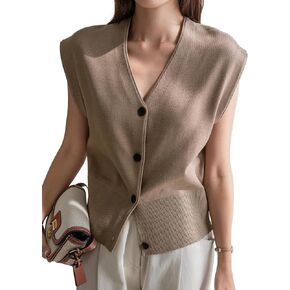Verdusa Women's V Neck Button Down Sweater Vest Sleeveless Knit Cardigan