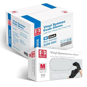 Vinyl Exam Gloves- 4 mil Safty Glove Latex-Free & Powder-Free, SGBE 8004 Synmax Disposable Medical Glove X-Large (Case of 1000, Black) in Kuwait