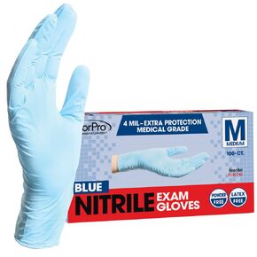 ForPro Disposable Nitrile Exam Gloves, Medical Grade, 4 Mil Extra Protection, Powder-Free, Latex-Free, Non-Sterile, Food Safe, Blue, Large, 100-Count