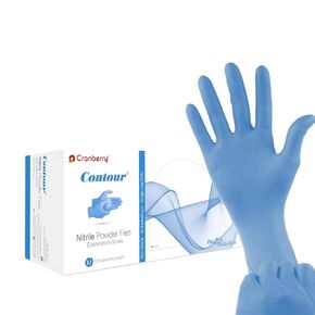 Cranberry USA CR3116 Contour Nitrile Powder Free Exam Gloves, Small, Blue (Pack of 100)
