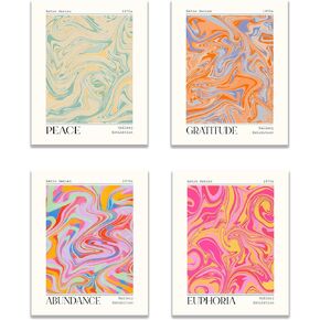 KEUSPI Trendy Retro Abstract Aura Gradient Peace Gratitude Abundance Euphoria Pastel Hippie 60s 70s Poster Prints For Dorm Decor,Aura Trendy Decorations Prints Wall Art Unframed 8x10 Inches Set of 4