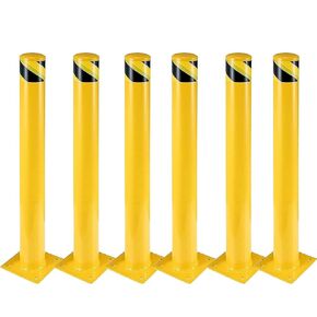 Safety Bollard 6 Packs, 42 Inch Height Bollard Post, 4.5 Inch Diameter, Yellow Safety Steel Bollard Post with 24 Anchor Bolts, for Traffic Control, Driveway Barrier, Parking Pole