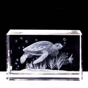 3D Sea Turtle Paperweight(Laser Etched) in Crystal Glass Cube Birthday/Christmas Gifts(No Included LED Base)(3.1x2x2 Inch)
