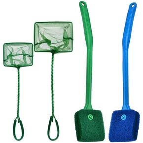 4PCS Fish Tank Aquarium Cleaning Tools Kit Aquarium Fish Nets Aquarium Fish Skimmer Net and Double-Sided Fish Tank Sponge Cleaning Brush in Kuwait