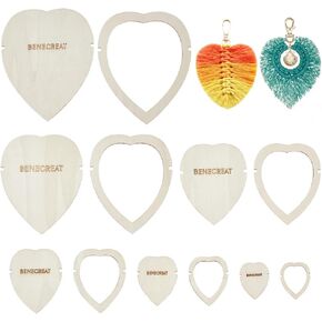 BENECREAT 12 Pcs Wood Macrame Cutting Template, Heart and Feather Macrame Cutting Molds, Macrame Wall Hanging Cutting Tool for Making Macrame Feather Tassel, Craft DIY