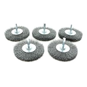 Benchmark Abrasives 3" Mounted Crimped Wire Wheel for Cleaning deburring on Cast Iron, Steel, Titanium, Nickel, 1/4" Shank for Rotary Tools (5 Pack) - Carbon Steel