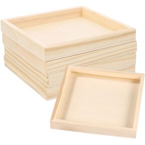 SEWACC 5 Pcs Wooden Nested Serving Trays Square Shape Wood Trays Puzzle Tray Puzzle Cube Blocks Storage Tray for Montessori Activity Art Crafts Painting Food Coffee Table