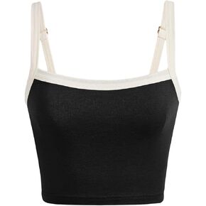 Floerns Women's Contrast Binding Camisole Spaghetti Strap Crop Cami Top