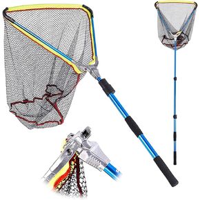 Folding Landing Net Scalable Fishing Net 78inch, Collapsible Fishing Dip Nets with Aluminum Telescopic Pole Handle, Durable Rubber Coating Mesh, Safe Fish Catching, Butterflies Catching