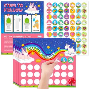 FaCraft Potty Training Chart Unicorn Potty Training Sticker Chart Potty Chart with Unicorn Stickers for Kids Potty Training Reward for Toddler Girls Boys Kids Chore Chart for Potty Training