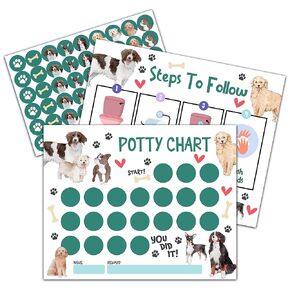 Dog Potty Training Sticker Chart, 10 Potty Charts with 216 Round Stickers & 1 Instruction Sheet, Potty Reward Sticker Chart for Toddlers Boys Girls - A01