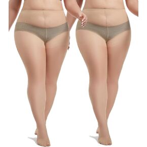 2 Pairs Plus Size Sheer Tights for Women, 20D Soft Sheer Queen Stockings Control Top Pantyhose Reinforced Toes