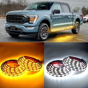 GOOACC Truck LED Running Board Lights - 2PCS 70 Inch DRL LED Side Maker Light Kits for Extended & Crew Cab Trucks Pickup White Courtesy Light & Sequential Amber Turn Signal LED Lighting Strips