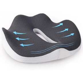 Seat Cushion for Office, Desk, Home, and Car Chairs - Comfort, Support, Non-Slip, Memory Foam Pillow Pad for Long Sitting, Back, Coccyx, Tailbone Pain, and Pressure Relief (Large)