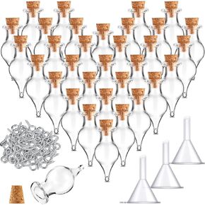 Geiserailie Mini Glass Bottles Potion Bottles Teardrop Shaped Glass Bottles Jars with Cork Stoppers with Eye Screws and Small Funnels for Christmas Birthday Party Favors DIY Art Crafts