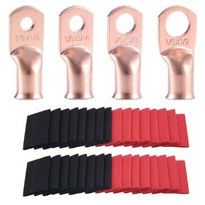 296PCS Tinned Ring Terminals 8 AWG 6 AWG 4 AWG 2 AWG 1 AWG 1/0 AWG Heat Shrink Tubing Set Copper Wire Lugs 5/16", 3/8", 1/4", 1/2", 144Pcs Battery Cable Ends and 152PCS Heat Shrink Tubing