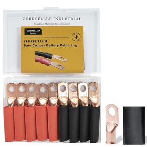 Heavy Duty Battery Lugs | 10pcs 6 Awg - 5/16" (M8), with 3:1 Heat Shrink Tubing - Ring Terminals,Battery Cable Ends,0 Guage terminals,Battery Terminal Connectors, AWG Crimp Wire Ring Lugs