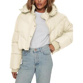 Athlisan Womens Cropped Puffer Jacket Removable Hood Zip UP Winter Quilted Down Jackets